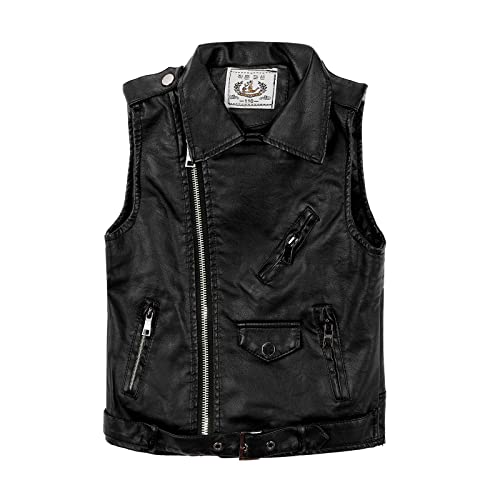 Lightweight Tops for Little Child Imitation Motorcycle Leather Leather All- Vest Jacket Boys for 3 to 12 Years