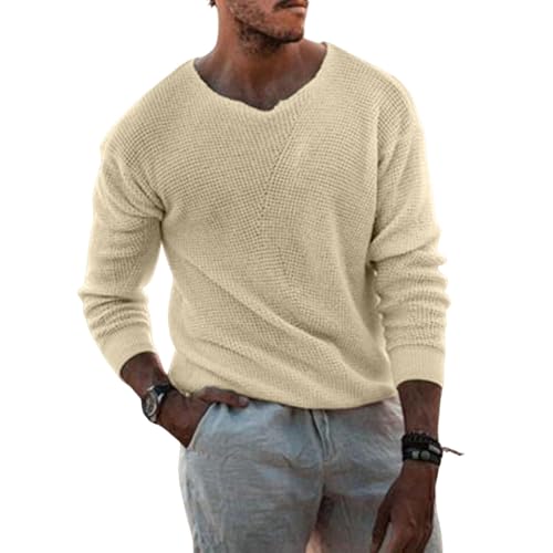 Men's Knitted Pullover Solid Color V-Neck Long Sleeve Bottoming Sweater Fashion Casual Loose Adult Top