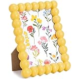 Fiwochic 4x6 Beaded Picture Frame with Mat Boho Photo Frame Cute Funky Photo Frames for Tabletop Wall Display Decorative Art Design Home Decor (Yellow)