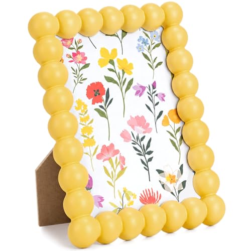 Fiwochic 4x6 Beaded Picture Frame with Mat Boho Photo Frame Cute Funky Photo Frames for Tabletop Wall Display Decorative Art Design Home Decor (Yellow)