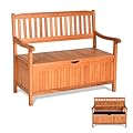 LDAILY 33 Gal Outdoor Storage Bench, Eucalyptus Multi-Functional Deck Box with 800 lbs Heavy Duty Capacity, Removable Liner, Patio Storage Bench for Garden, Poolside, Front Porch, Entryway