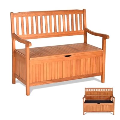 LDAILY 33 Gal Outdoor Storage Bench, Eucalyptus Multi-Functional Deck Box with 800 lbs Heavy Duty Capacity, Removable Liner, Patio Storage Bench for Garden, Poolside, Front Porch, Entryway