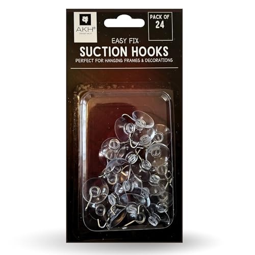 AKH Clear Suction Hooks | Pack of 24 | 2.2cm Rubber Sucker Pads with Metal Hook | Strong Hanging Hook for Christmas Hanging Decorations Signs Mirror Glass Kitchen Bathroom Wall Festivals Decorations