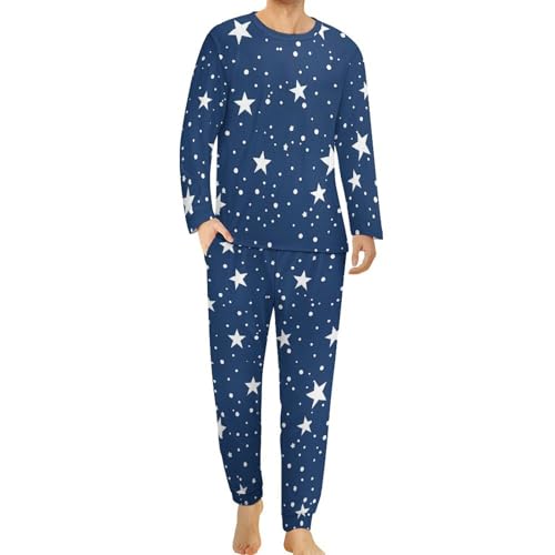 Navy Blue Night Sky Stars Men's Pajamas Set Long Sleeve Sleepwear Soft 2 Piece Loung Set Pjs with Pockets