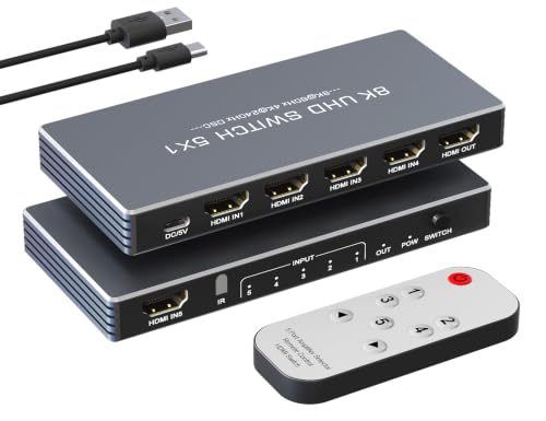 Image of HDMI Switch 5 in 1 Out with Remote Support 8K@60Hz 4K@240Hz /144Hz /120Hz