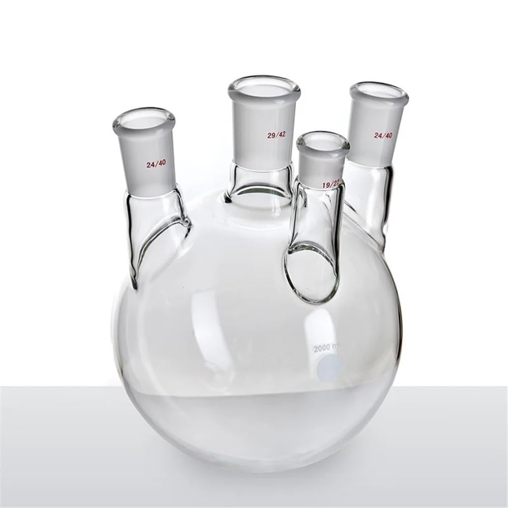 Attrezzature e forniture di laboratorio Bottiglia a quattro colli con angolo piccolo e pareti spesse, 2000 ml, in vetro borosilicato F21