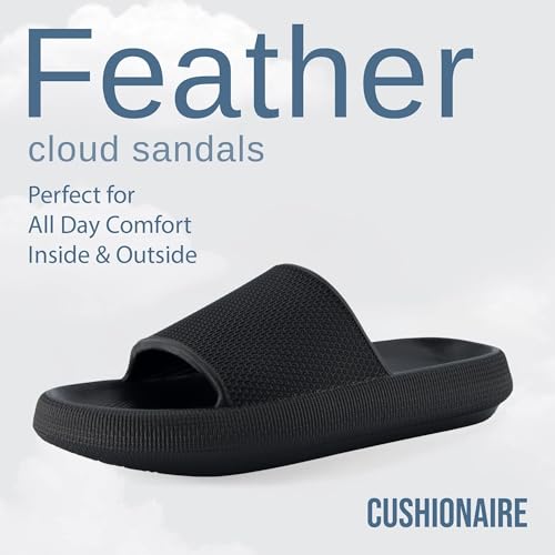 CUSHIONAIRE Feather EVA Mens Sandals β Slip On Recovery Slides, Lightweight Water Shoes for Men, BLACK 11 - Image 2