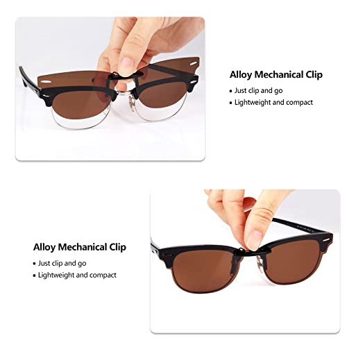 Polarized CLIP-ON Sunglasses for Ray-Ban CLUBMASTER RB5154 49X21 for Men Women UV Protection (Brown) - Thumbnail 4