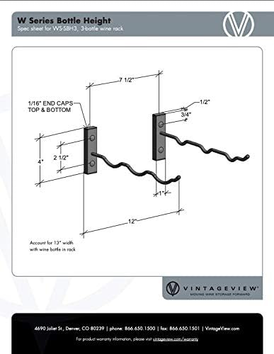 Miniatura 8 de VintageView Estante de metal para vino montado en la pared con altura de botella de la serie W (3 botellas, negro satinado)