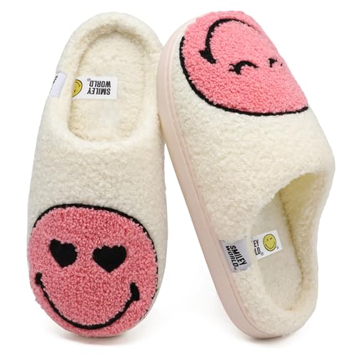 Wpecgoo Pantuflas Mujer Smiley Zapatillas Casa Hombre Smile con espuma viscoelástica Zapatos de casa cálidas y acogedoras para el invierno
