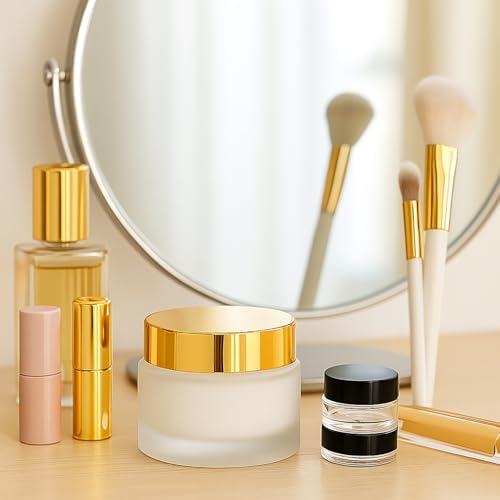 6Packs Round Frosted Glass Jars 1Oz Comestic Sample Containers Empty Airtight Glass Jars with Inner Lids & Golden Caps For Storing Lotions Cream Body Butters Powders4