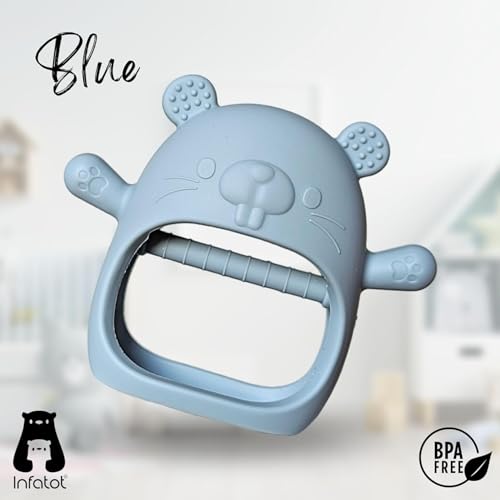 Image of PandaEar Silicone Baby Teething Toys| Baby Hand Teether Mitten for Sucking Needs| Chew Toys Hand Pacifier for Soothing Teething Pain Relief (Groundhog Blue)