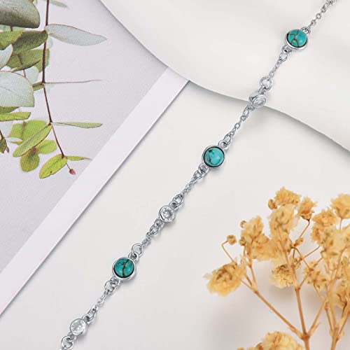 Image of HPQQ Anklet Bracelet for Women 925 Sterling Silver Natural Stone Chain Ankle Bracelet Beach Summer Fine Jewelry Birthday Mothers Day Gifts for Women Her Mom