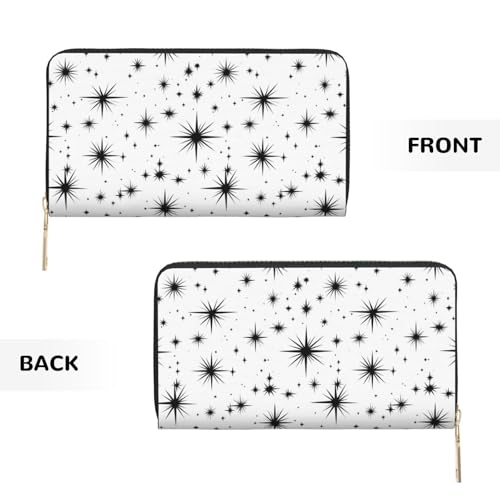 Cool Black Star Print Wallet Women Men, Long PU Leather Wallets for Women, Cute Womens Travel Wallet Purse Pouch with Zipper Pocket2