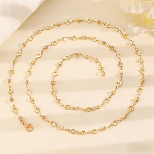 JGVG Long Lariat Necklaces for Women, Colorful Y Shape Stack Rhinestone Jewelry, Summer Boho Necklace, Adjustable V Neck Necklace for Women Elegant (Gold Heart) - image 6