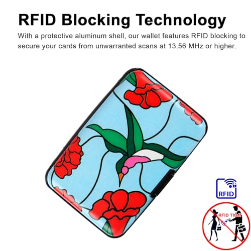 Image of Credit Card Holder Small RFID Blocking Wallet Business Metal Slim Mini Aluminum Hard Case for Women Men Gift, Bird Flower, small
