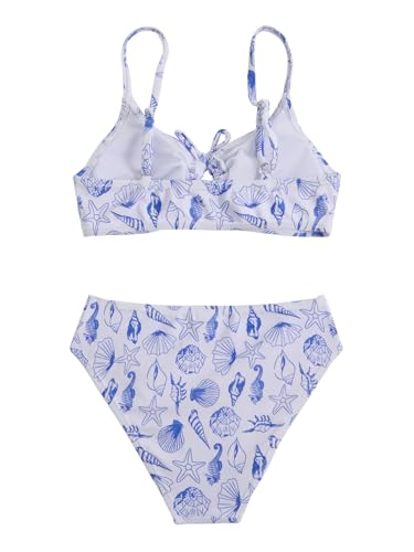 Image of COZYEASE Girls' 2 Piece Ditsy Floral Print Knot Front Ruched Triangle Bikini Swimsuit