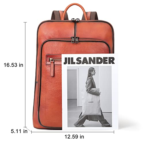 Image of CLUCI Leather Backpack for Women 15.6 Inch Laptop Backpack Vegetable Tanned Full Grain Backpack Purse for Women Work Daypack