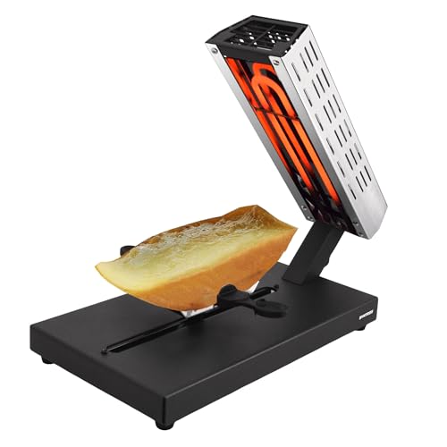 Syntrox Raclette Käseschmelzer 6-8 Personen Schweizer Traditionell 600W Tessin - Höhenverstellbar Neigbar Tischgrill für ganzen Käselaib mit Halterung Carbonstahl