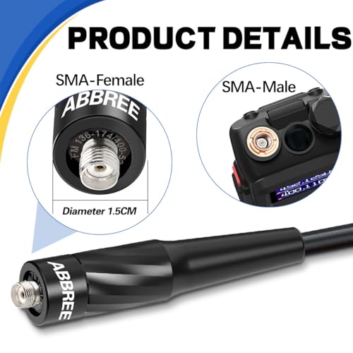 ABBREE Ham Radio Antenna SMA-Female VHF/UHF 144/430MHz Dual Band 15.35-inch High Gain Antenna for Baofeng UV-5R Mini UV32 DM32 BF-F8HP Pro 5RM K5PLUS AR-152 GM21 Radio Walkie Talkies Accessories