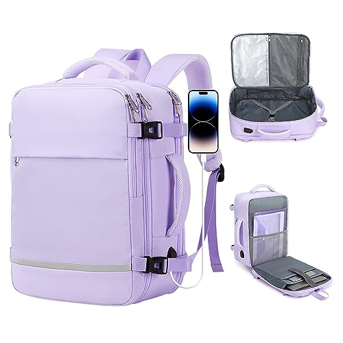 HDeye Lila Damen-Reiserucksack, Großer Handgepäck Rucksack mit 15.6 Zoll Laptop-Fach, 35 Liter, 6 Taschen, Softshell, Erweiterbar, 180°-Öffnung, nicht wasserfest, für Reisen und Universität