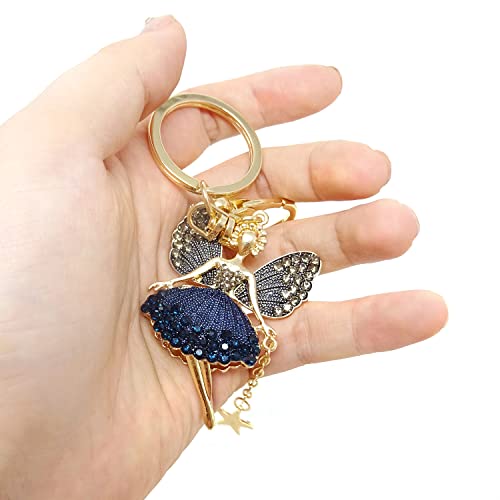 Honbay 1Pcs Rhinestone Butterfly Wing Fairy Keychain Dancing Ballet Sparkling Crystal Keyring Pendant Women Key Chain Decoration In A Box For Bag Purse Wallet Handbags Backpack #TOP4