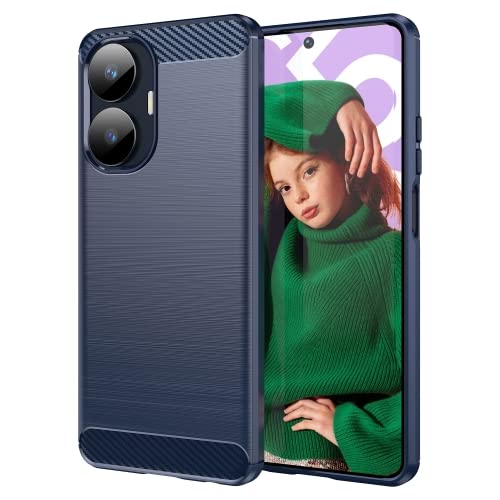 Image of NPRC Hybrid Ultra Slim Protective Case TPU Non-Slip Carbon Fiber Texture Shockproof Case Cover for REALME C55 - Blue