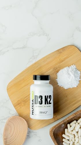 NutraBio Vitamin D3 K2 | 5000 IU D3 as Cholecalciferol with Vitamin K2 as MENA-Q MK7 (180mcg) | Support Bone and Heart Health | Non-GMO, Gluten Free, Lactose Free | 60 Vegetable Capsules - Thumbnail 4