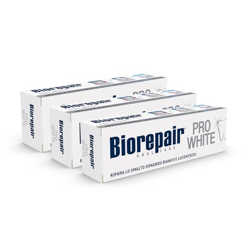 Biorepair, Zahnpasta Pro White, Zahnpasta Anticarie, Reparatur von Nagellack, Aufheller, antibakteriell, fluorfrei, 3 Packungen mit 75 ml