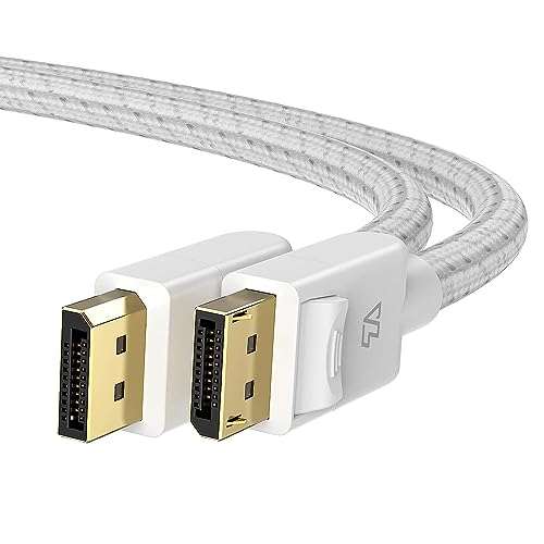 Teleadapt DisplayPort 1.4 Cotton-Braided Cable, 8K@60Hz, 5K@60Hz 4K@120Hz and HDR Support. Suitable for Laptop, PC, Projector, TV, Gaming Monitor. Black, 6.6ft (2 Metres) White