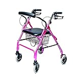 Lumex Walkabout Lite Rollator – Lightweight 14.5 lb. Rolling Walker with Seat for Seniors, Pink