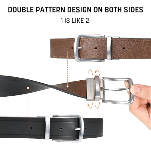 Wrangler Men’s Leather Twist Reversible Belt, Casual Everyday Waist Belt for Jeans, Khakis Black Brown3
