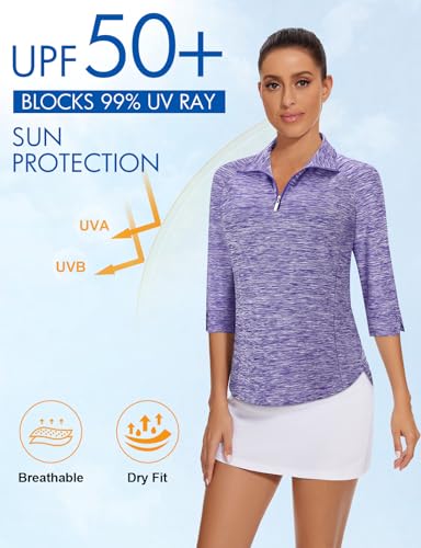 Image of Cucuchy Style Womens Golf Shirt 3 /4 Sleeve Quarter Zip Workout Tennis Tops Quick Dry UPF 50+ Shirts