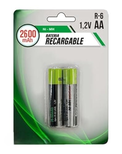 Pilas Recargables R6 AA 1,2V, 2 Unidades, Ideales para Dispositivos electrónicos y Juguetes.