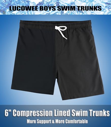 Image of Boys Swim Trunks with Boxer Brief Liner Compression Anti Chafe Swimming Shorts Stretchy UPF Quick Dry Swimsuit