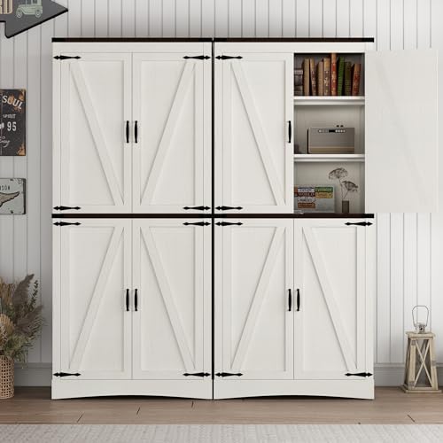 71in-Farmhouse-Kitchen-Pantry-CabinetTall-Storage-Cabinet-with-4-Doors-and-Adjustable-shelveswith-Load-Bearing-Steel-PipeWood-Storage-Cabinets-for-KitchenDining-RoomBathroomWhite 71in Farmhouse Kitchen Pantry CabinetTall Storage Cabinet with 4 Doors and Adjustable shelveswith Load Bearing Steel PipeWood Storage Cabinets for KitchenDining RoomBathroomWhite