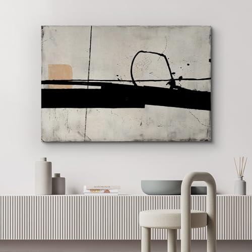 wall26 Canvas Print Wall Abstract Black and White Minimalist Line with Geometric Shapes Digital Realism Decorative Farmhouse Zen Rustic Multicolor for Living Room, Bedroom, Office - 24"x36"