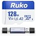 Ruko 128G Micro-SD-Karte mit Lesegerät und Adapter, UHS-I, C10, A2, U3/V30,