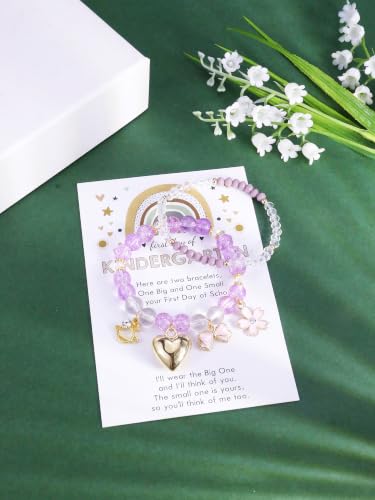 Image of First Day of School Bracelets Matching Heart Bracelets for Mom and Daughter Back to School Bracelets for 2 Braided Adjustable Charm Bracelets Jewellery Present