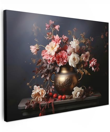MuchoWow© Impression sur Toile Decoration Murale Peinture 70x50 cm Tableaux Decoratifs Muraux Décoration Chambre Nature morte - Fleurs - Roses - Bouquet -...