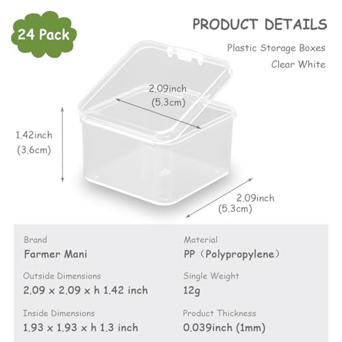 Image of 24 Pcs Square Bead Organizers (2.09 x 2.09 x1.42 inch) - Clear Plastic Beads Storage Containers Box for Jewelry Findings and Art Supplies