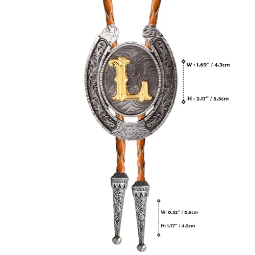 Image of Bolo tie for Men Western Cowboy Brown Leather Necktie Initial Letter ABCDJMR to Z Bolo ties for Women