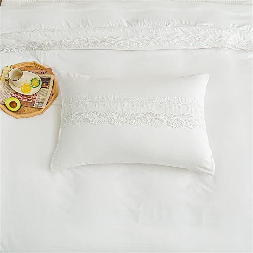 Abreeze Lace Duvet Cover Twin Soft Washed Microfiber Vintage French Country Duvet Cover Set White 2 Pieces Shabby Microfiber Bedding Chic Comforter Cover Set, Soft And Lightweight #TOP4