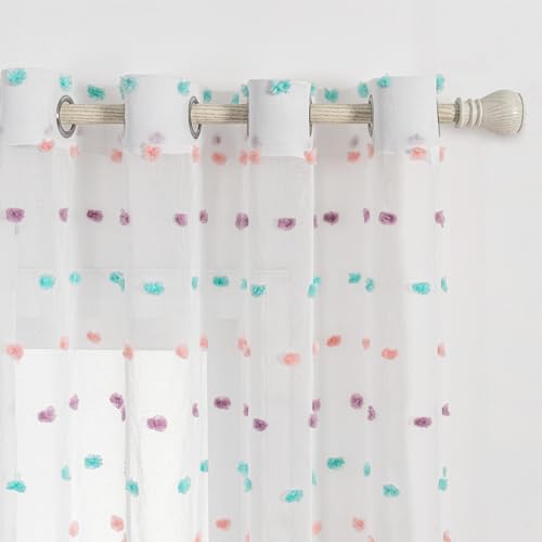 MYSKY HOME Gardinen mit Ösen Vorhang Kinderzimmer Voile Vorhänge Modern für Kinderzimmer Bunt Gardine Sticken Halbtransparent Raumteiler… – Ansicht 5