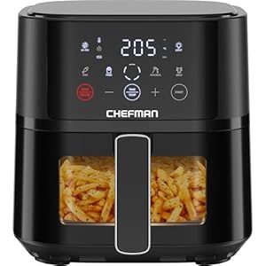 Chefman Heißluftfritteuse – 3,75 l kompakte Heissluftfritteuse für schnelle Mahlzeiten, mit Hi-Fry Technologie, Sichtfenster, Touch Controls, antihaftbeschichtet und spülmaschinenfest – Schwarz