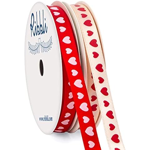 Ribbli Valentine’s Day Ribbon,2 Rolls Heart Satin Ribbon Use for Valentines Day Craft,Gift Wrapping,Home Decor,3/8 Inches Total 20 Yards,Red/Pink/Cream Cover
