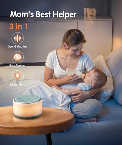 Image of FamiSym White Noise Sound Machine Baby for Sleeping with Night Light - 34 Soothing Sounds, Rechargeable White Noise Machine for Kids Adults Sleep, Portable Lullaby Machine Baby Soother (Slate)