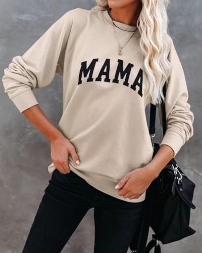 Image of Dressmine Womens Long Sleeve Mama Sweatshirts Fall Crew Neck Mom Shirts Cute Graphic Tees Pullover Hoodies