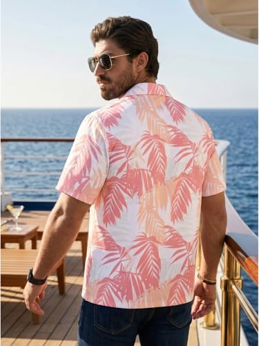 Image of BROWN CULTURE Men's Cotton Blend Printed Shirt with Spread Collared Neck Half Sleeves Oversized Straight Hem Length and Button Down Closure | Formal Shirts for Men