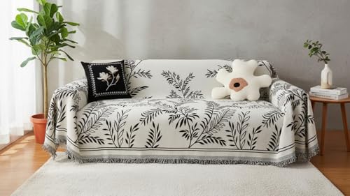 Image of The Furnishing Tree 3 Seater Reversible Chenille Sofa Cover, Double-Sided Luxury Throw, Anti-Slip Couch Cover, Soft & Comfortable Sofa Towel for All Seasons, Willow Leaf